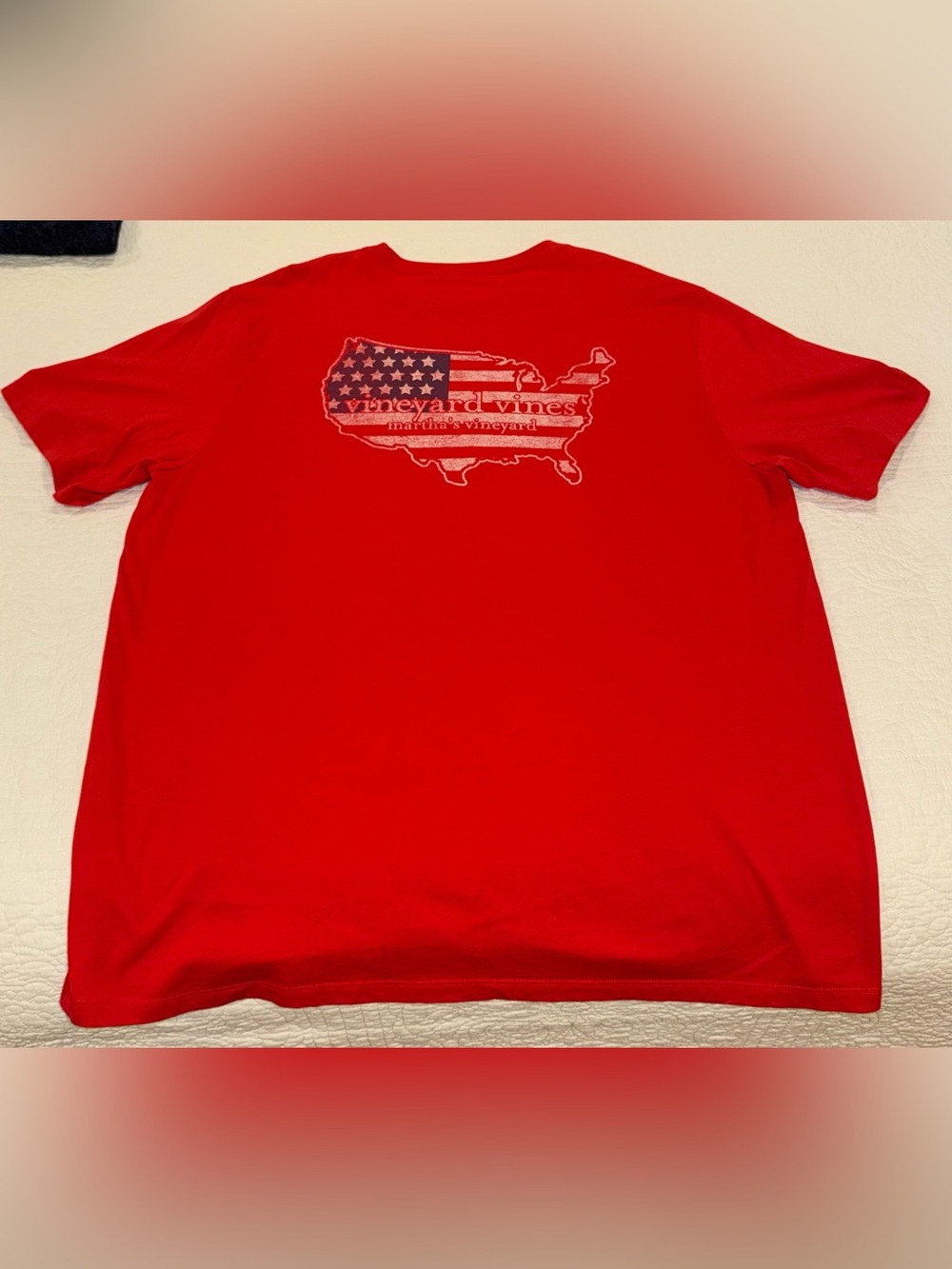 Vineyard Vines American Flag Whale/United States Short Sleeve Tee Man’s XL Red